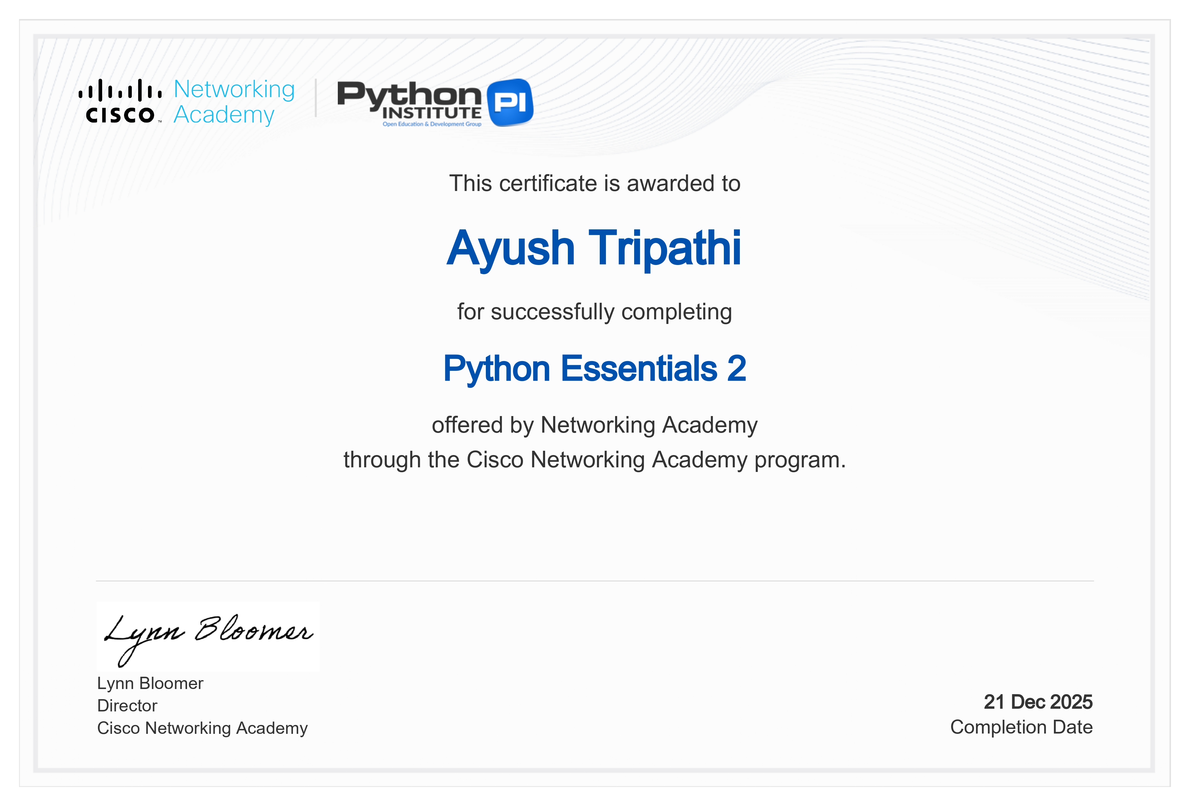 Python Essentials 2 Certificate